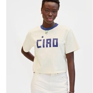 Clare V Le Caree Tee in Cream w/ Navy Block Ciao